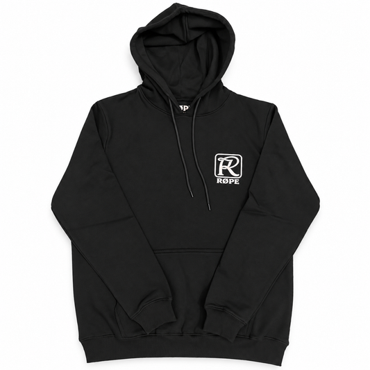 Hoodie homme RØPE Tie-Døwn Røping noir — vue de devant sur fond blanc